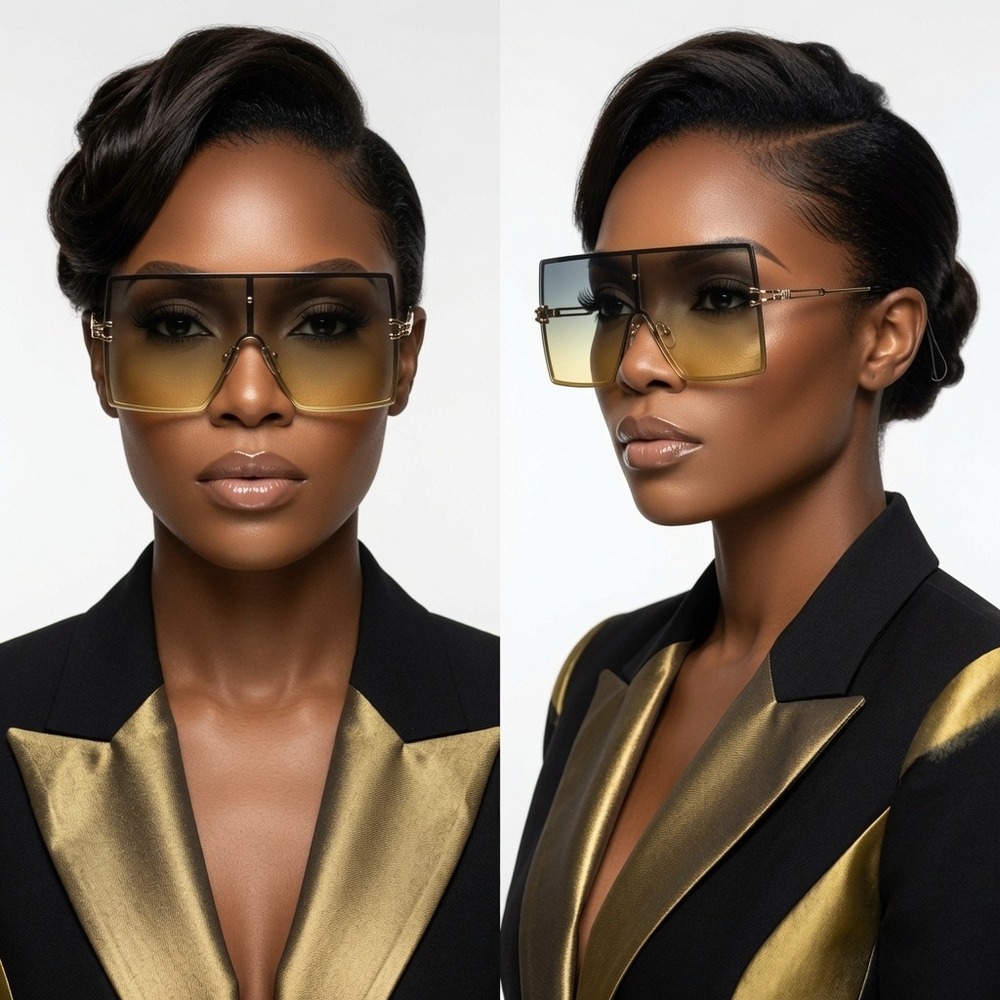 Sunglasses modern oversized Women design gold frame gradient yellow lenses Gafas